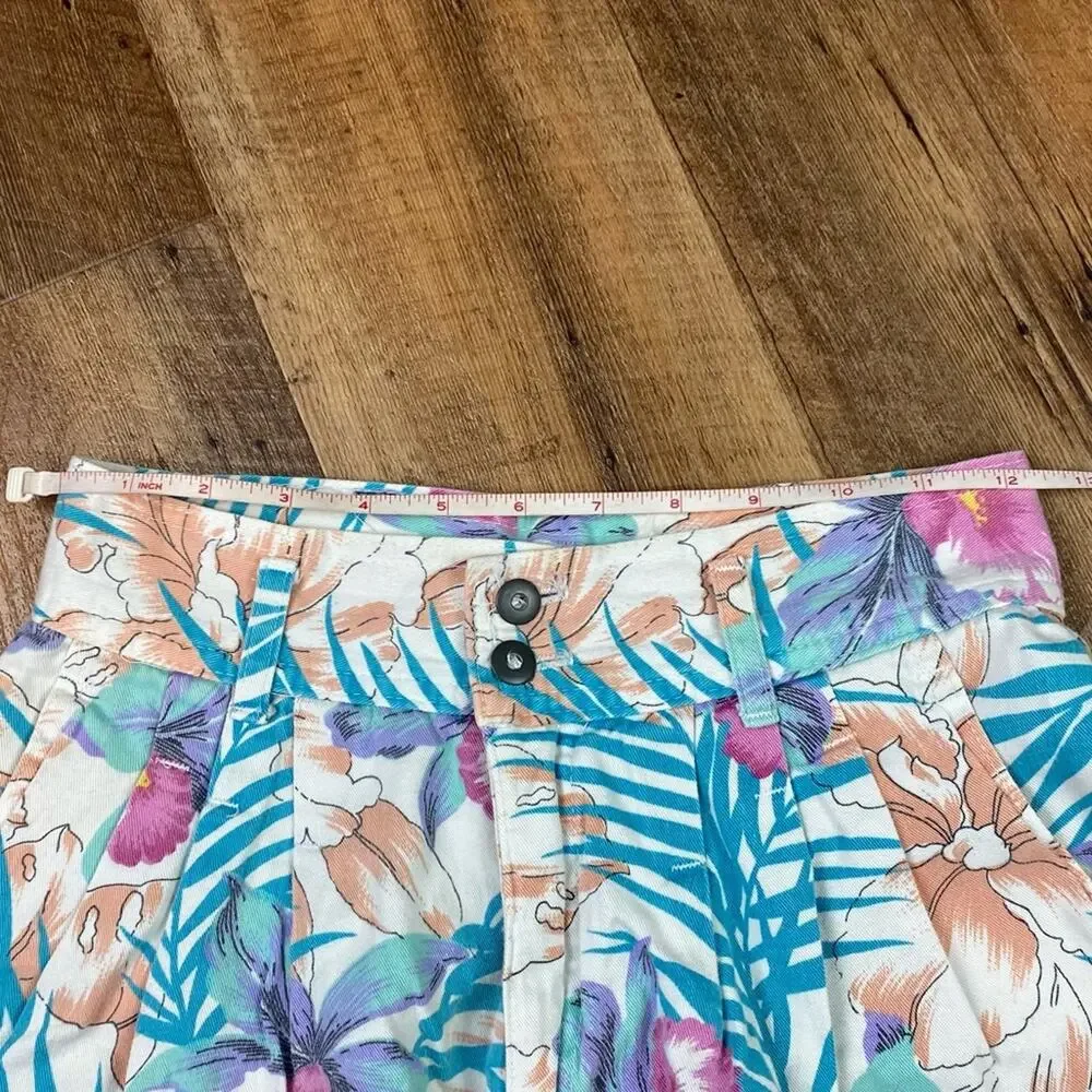 Vintage 80’s Floral Pleated Valley Girl Mom Shorts Sz 5 Pastel Pink Blue Purple